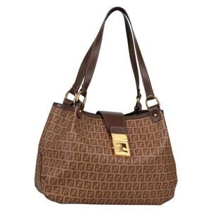 FENDI Zucchino Canvas Mamma Baguette Shoulder Bag Pvc Beige Gold